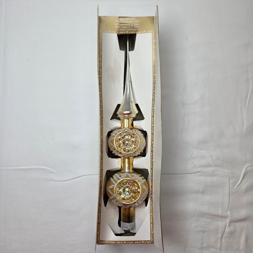 Vtg Larissa West Germany Mercury Glass Christmas Tree Topper Gold Indent Finial